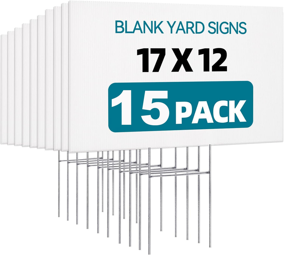USCNC 15 pack lawn signs blank 17x12 inches with stakes