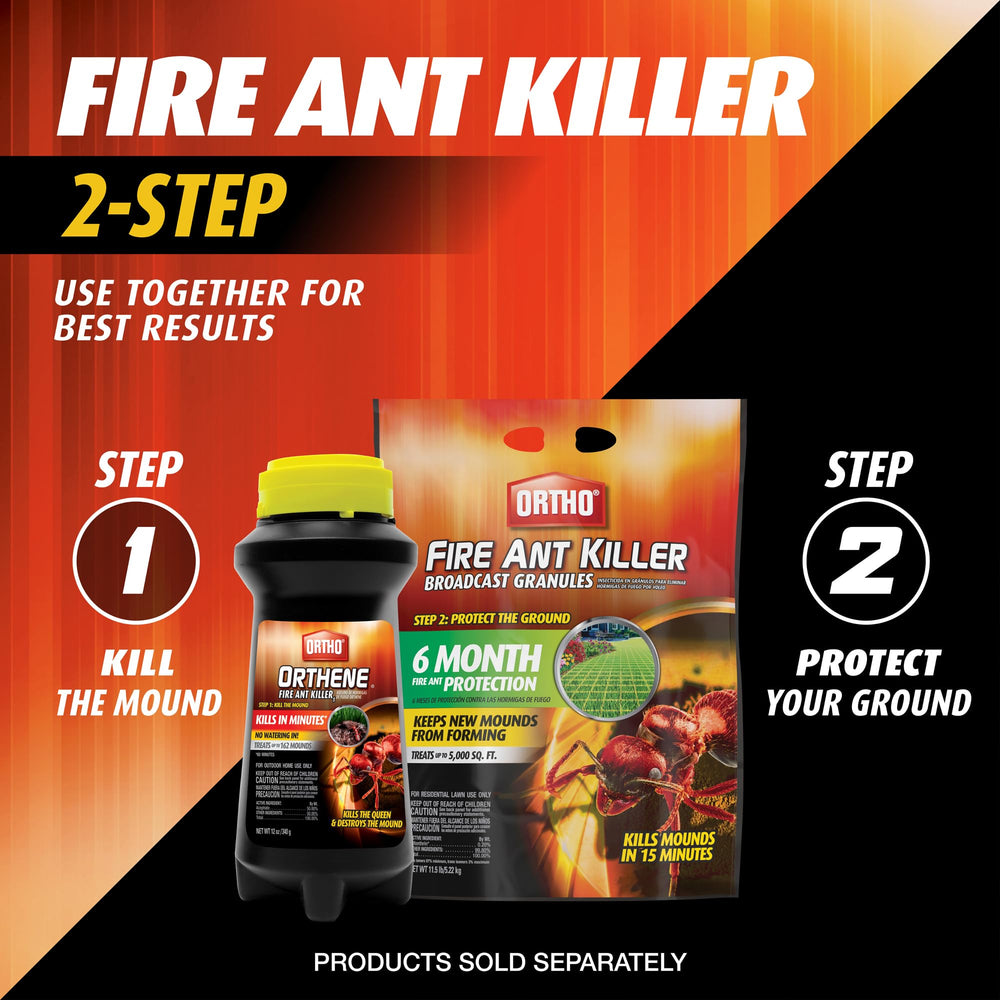 User applying Ortho Fire Ant Killer outdoors