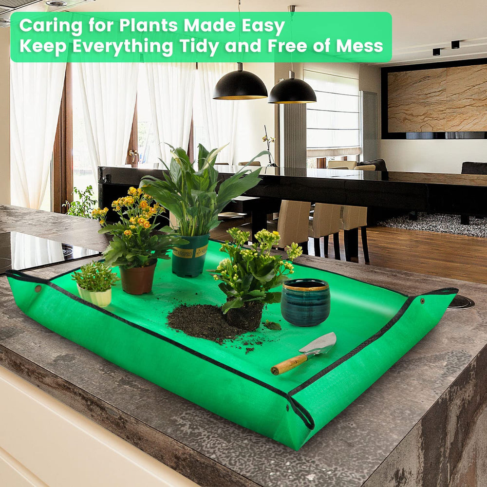 User assembling the Onlysuki Potting Mat for gardening