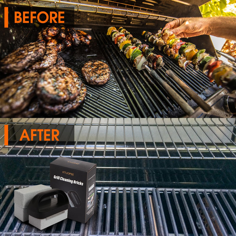 User cleaning grill with KTUOPEE pumice brick