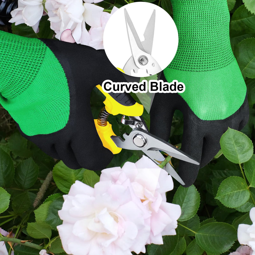 User comfortably using Wevove garden shears in the garden