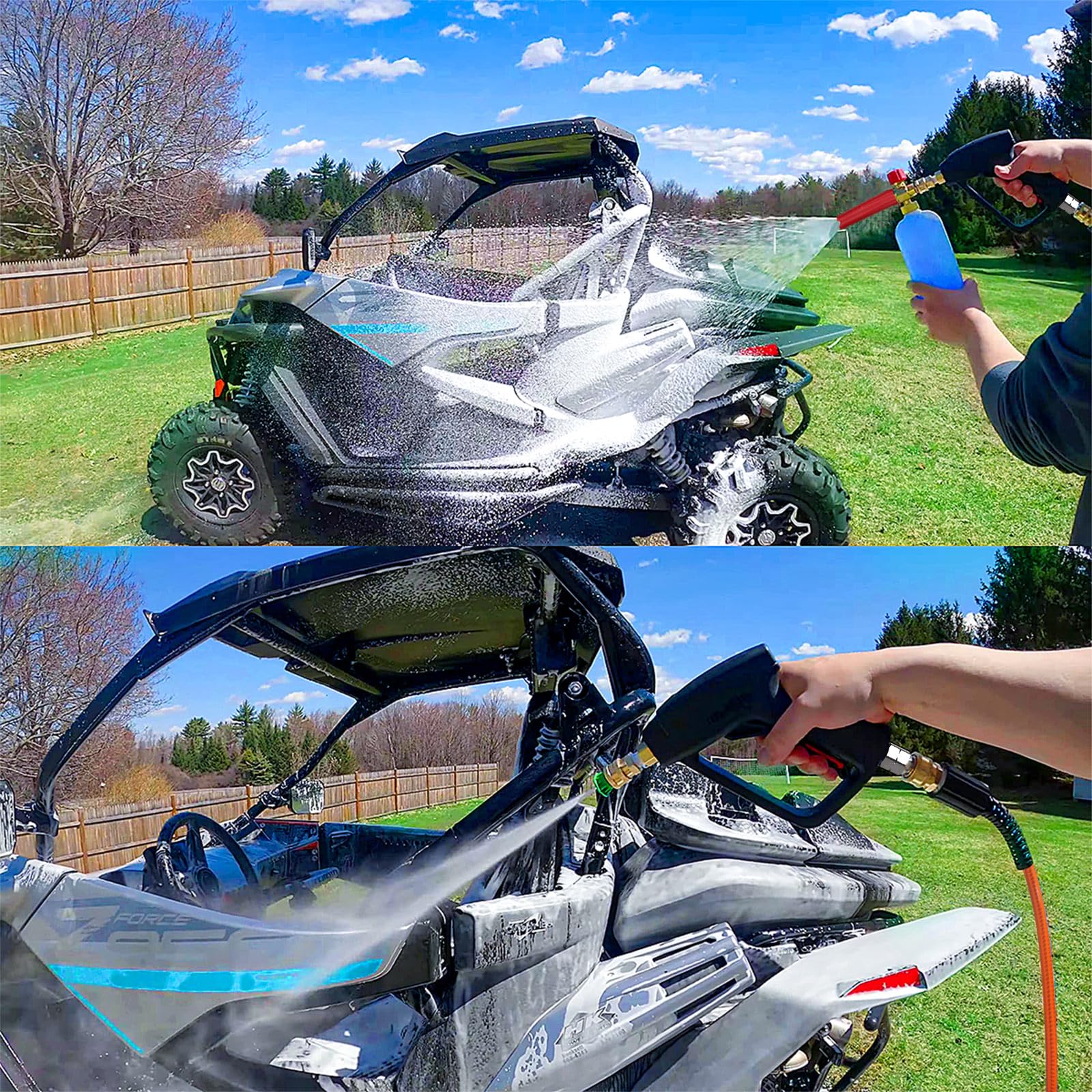User holding YAMATIC Short Pressure Washer Gun for cleaning