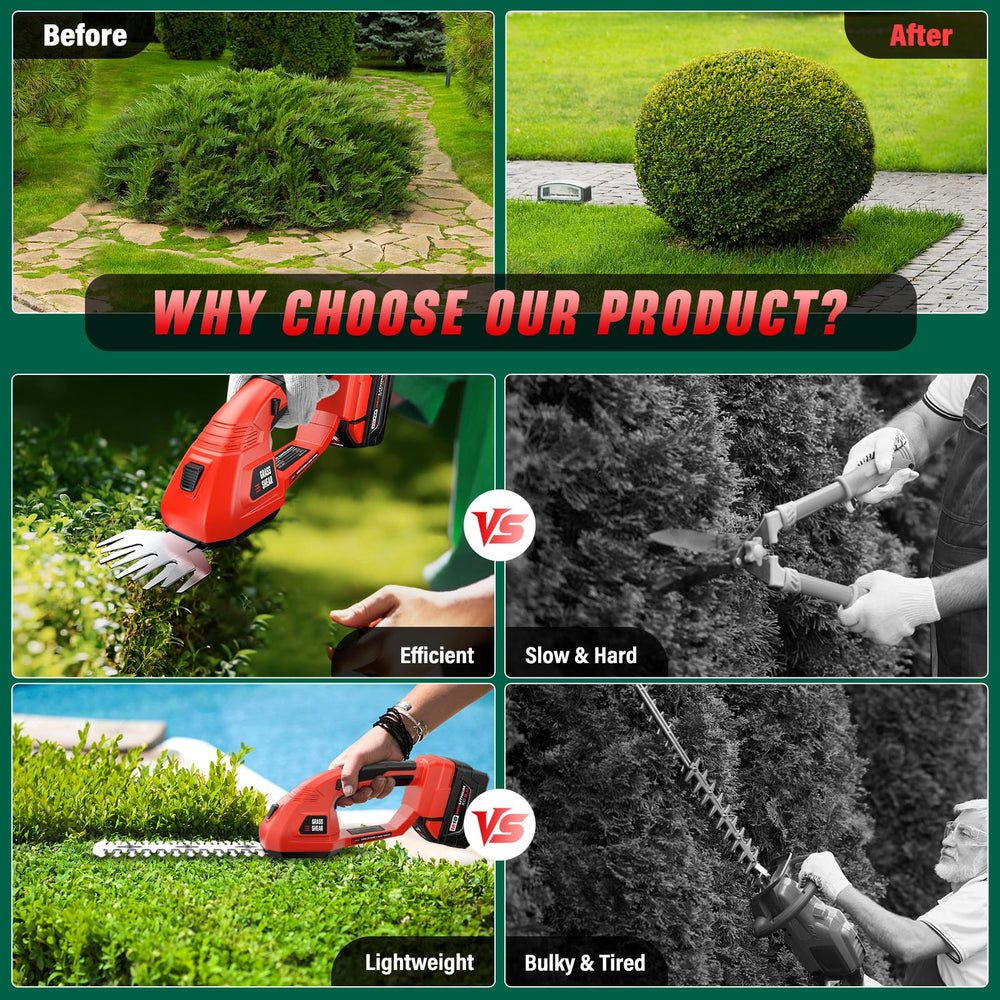 User operating VERVEWAVE hedge trimmer in garden