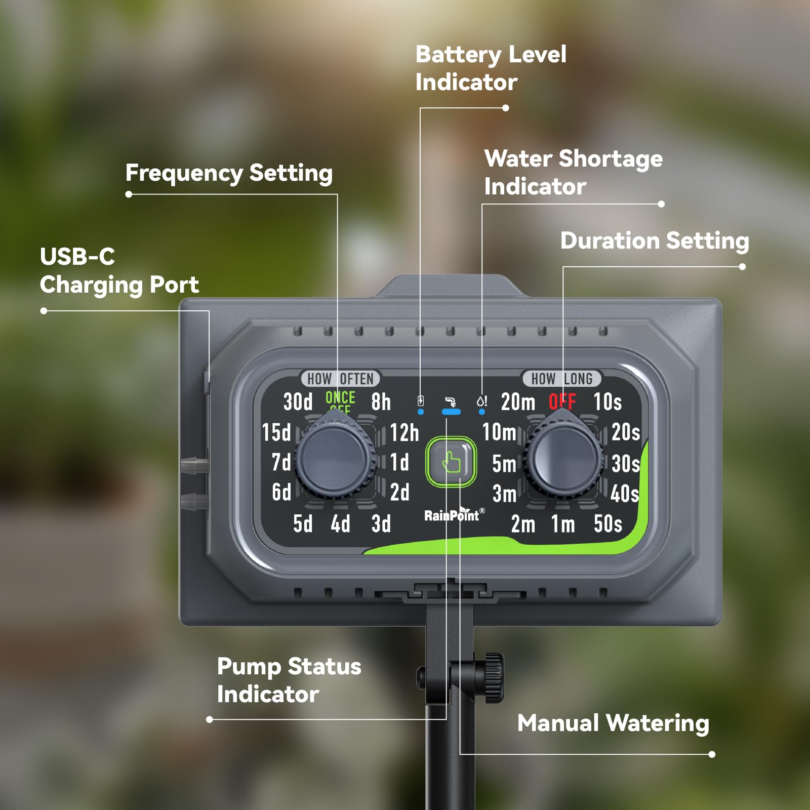 User programming the RAINPOINT irrigation kit with a dial