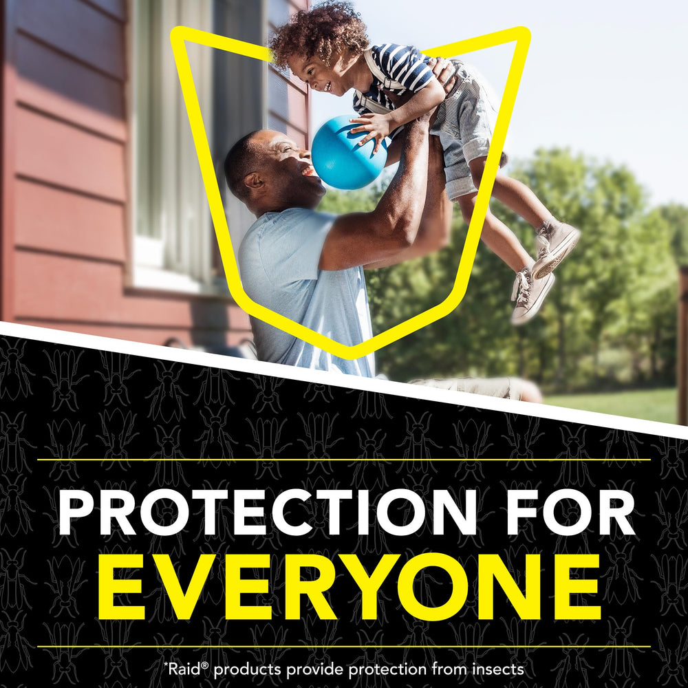 User spraying Raid Max Wasp Killer outdoors
