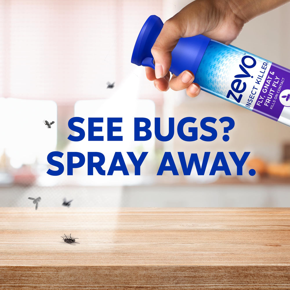User spraying ZEVO Flying Insect Killer Spray indoors