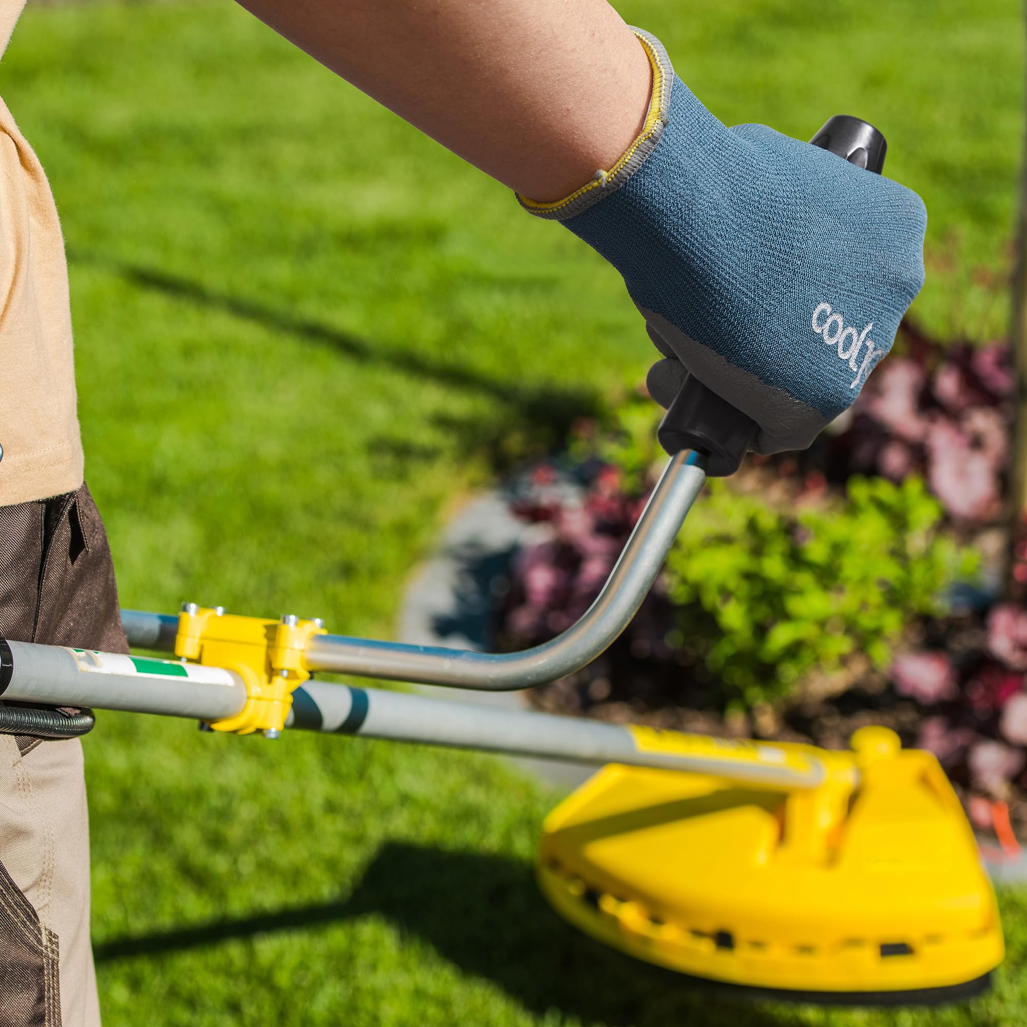 User wearing COOLJOB Gardening Gloves while gardening