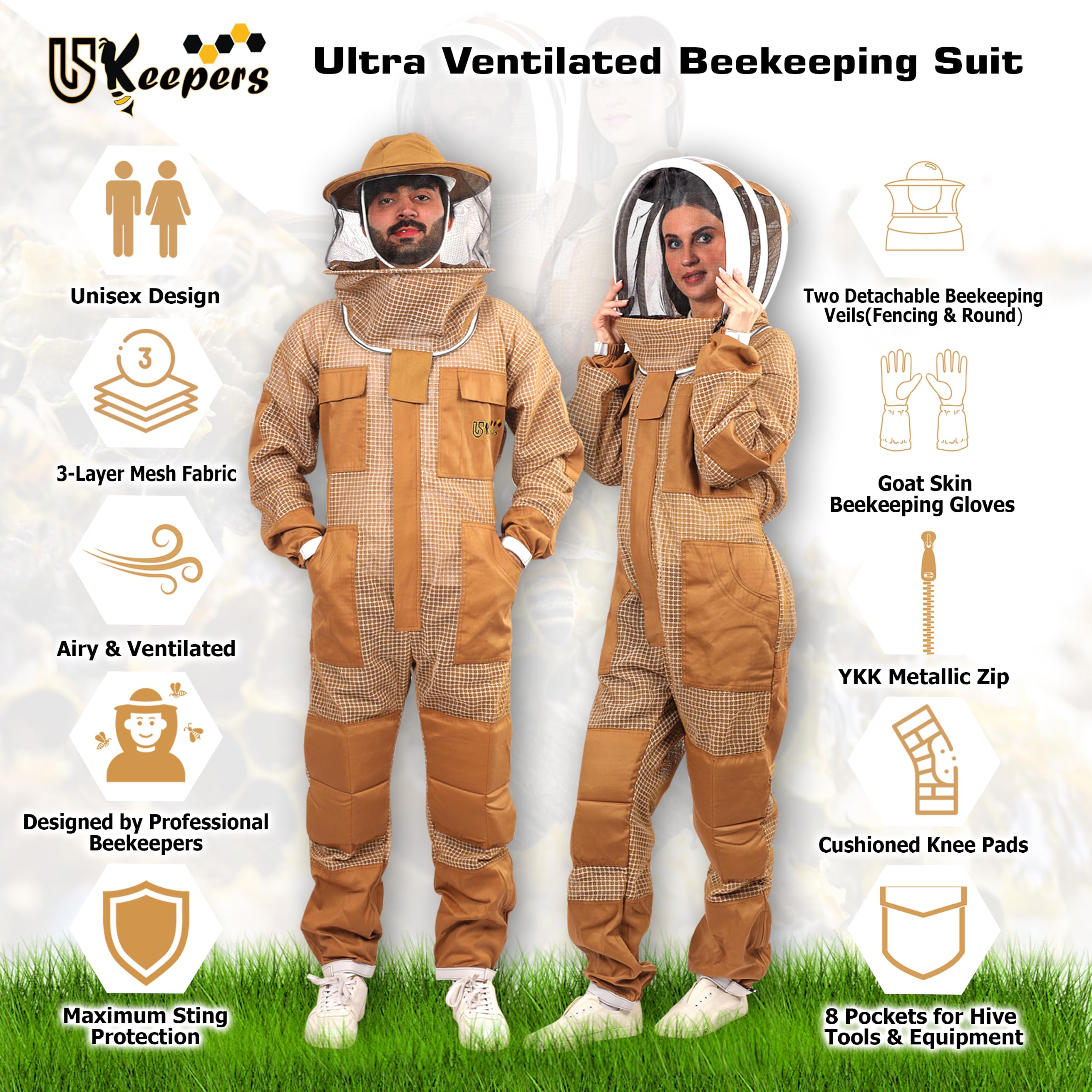 USKEEPERS Bee Suit with detachable fencing veil attached
