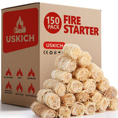 USKICH 150Pcs Fire Starter package front view, yellow sticks