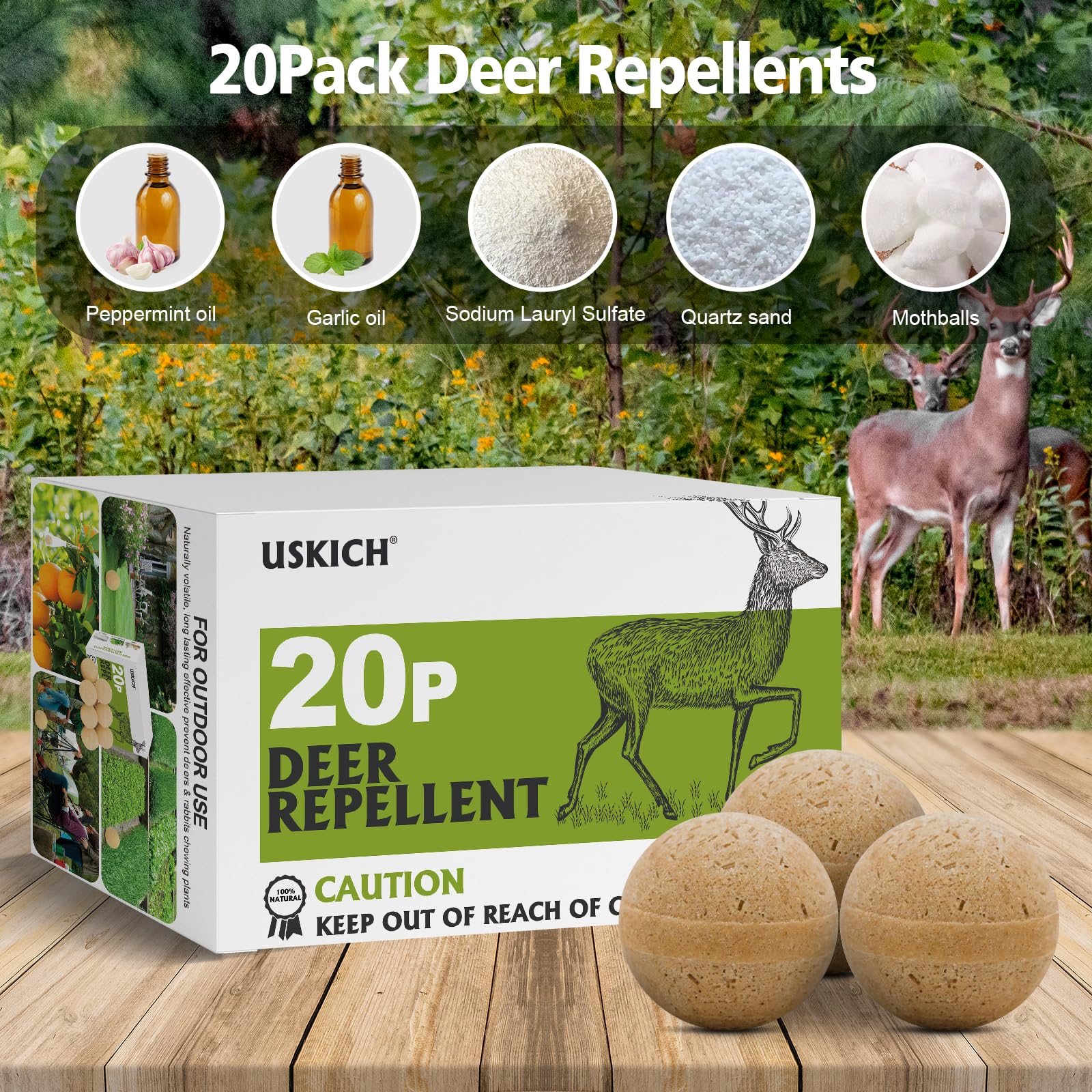 USKICH Deer Repellent ball being placed in a garden
