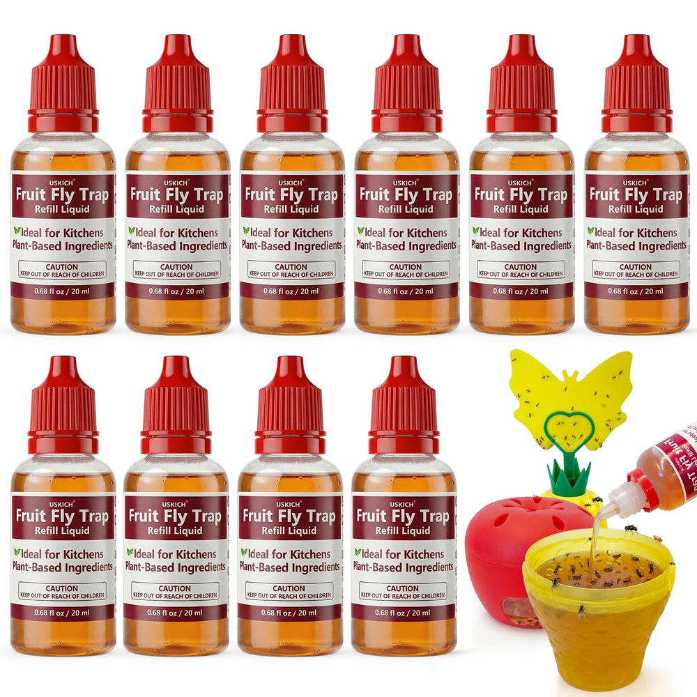 USKICH Fruit Fly Trap Refill Liquid 10 Pack, 0.68 oz bottles front view