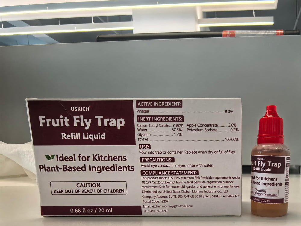 USKICH Fruit Fly Trap Refill Liquid in kitchen setting