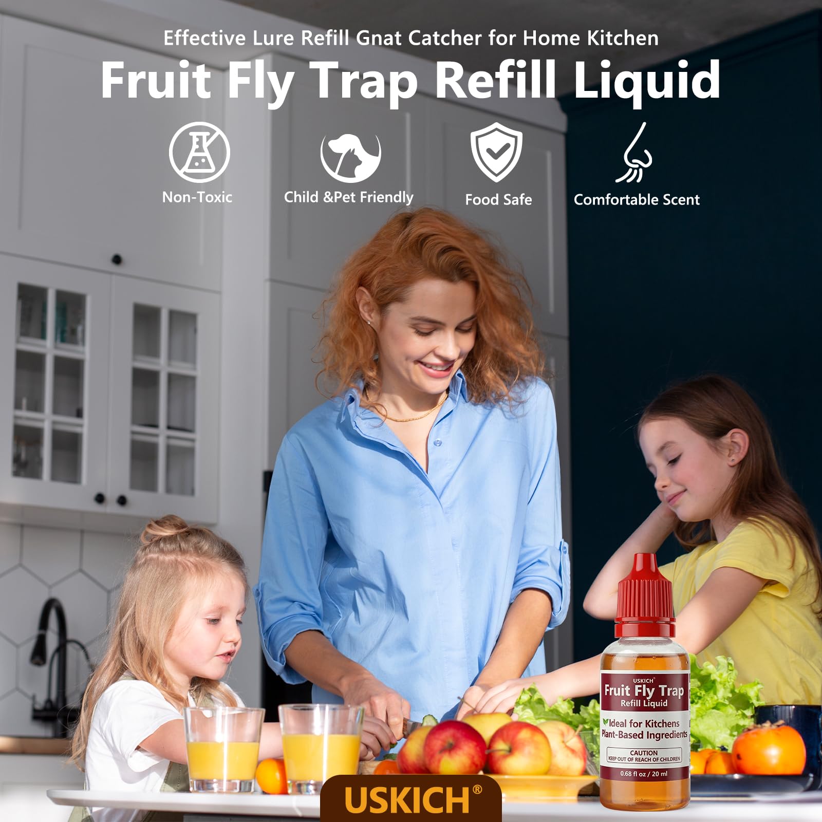 USKICH Fruit Fly Trap Refill Liquid packaging back view