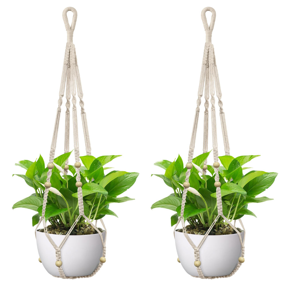 USLAI Macrame Plant Hanger 35 Inch Ivory front view