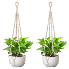 USLAI Macrame Plant Hanger 35 Inch Ivory front view