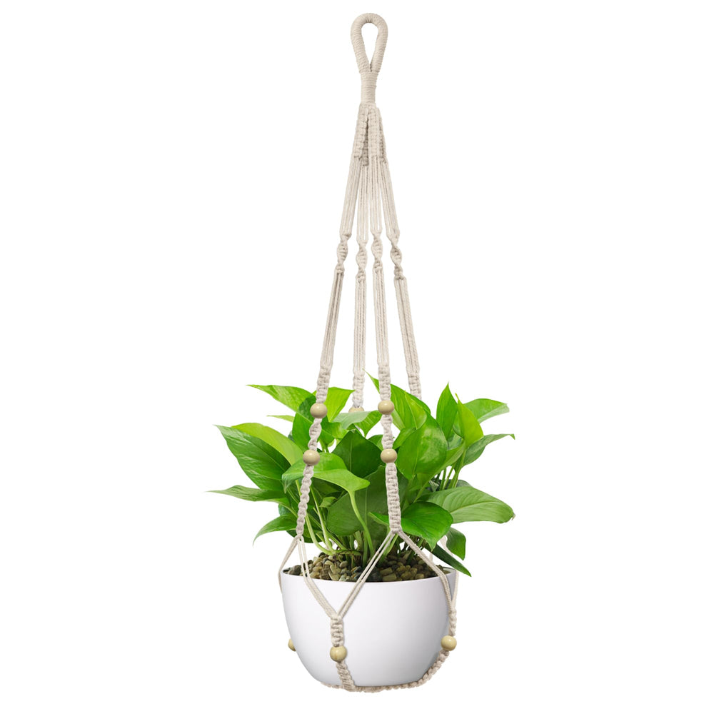 USLAI Macrame Plant Hanger front view in ivory