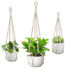USLAI Macrame Plant Hanger front view, ivory color