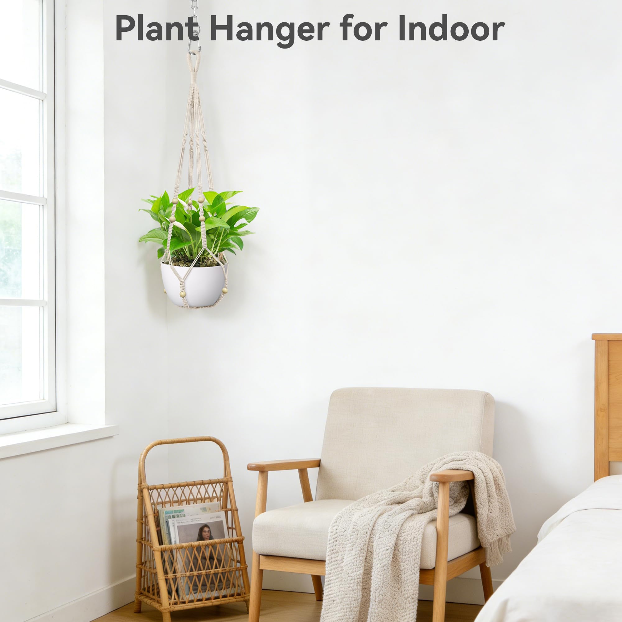 USLAI Macrame Plant Hanger hanging in a living room