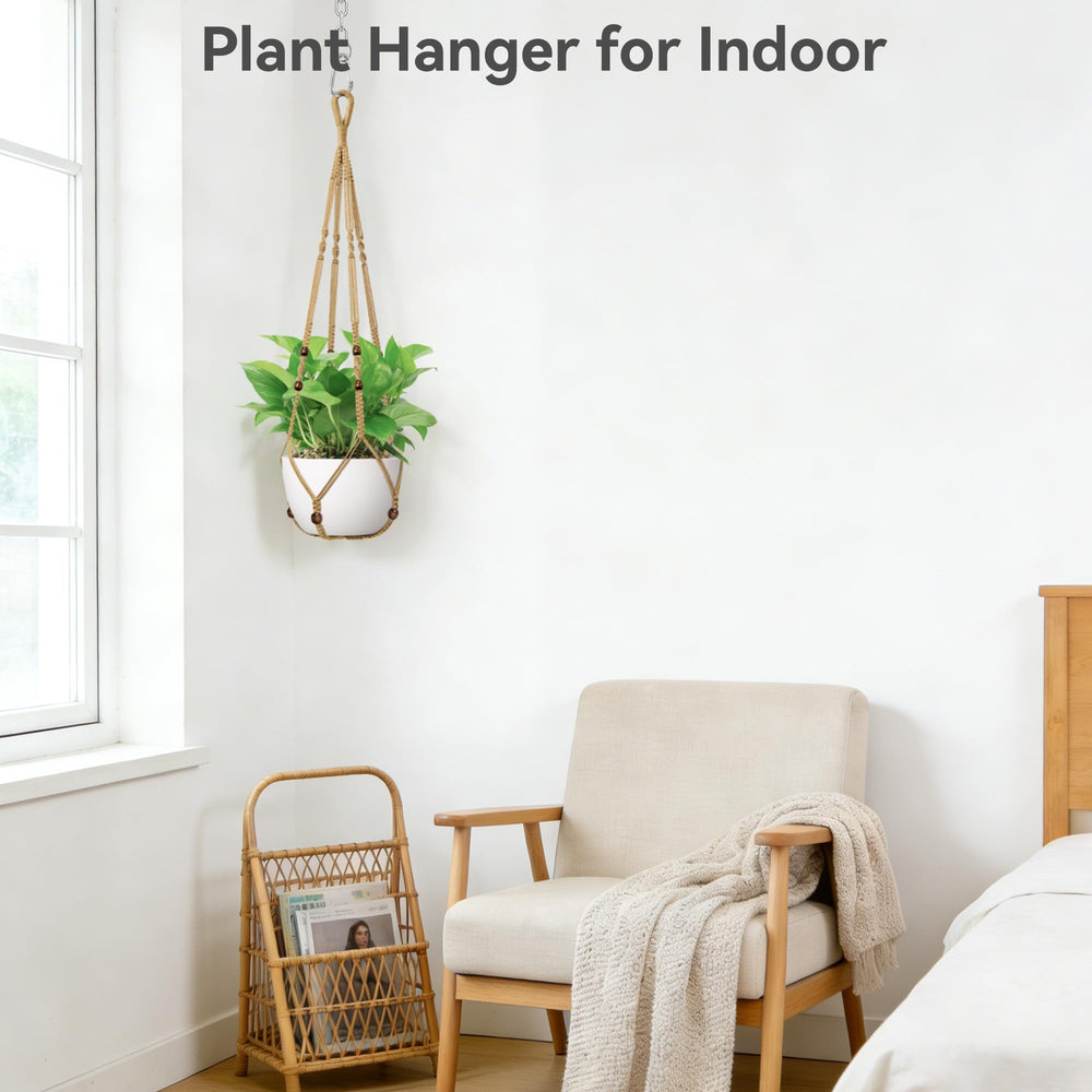 USLAI Macrame Plant Hanger hanging on a patio