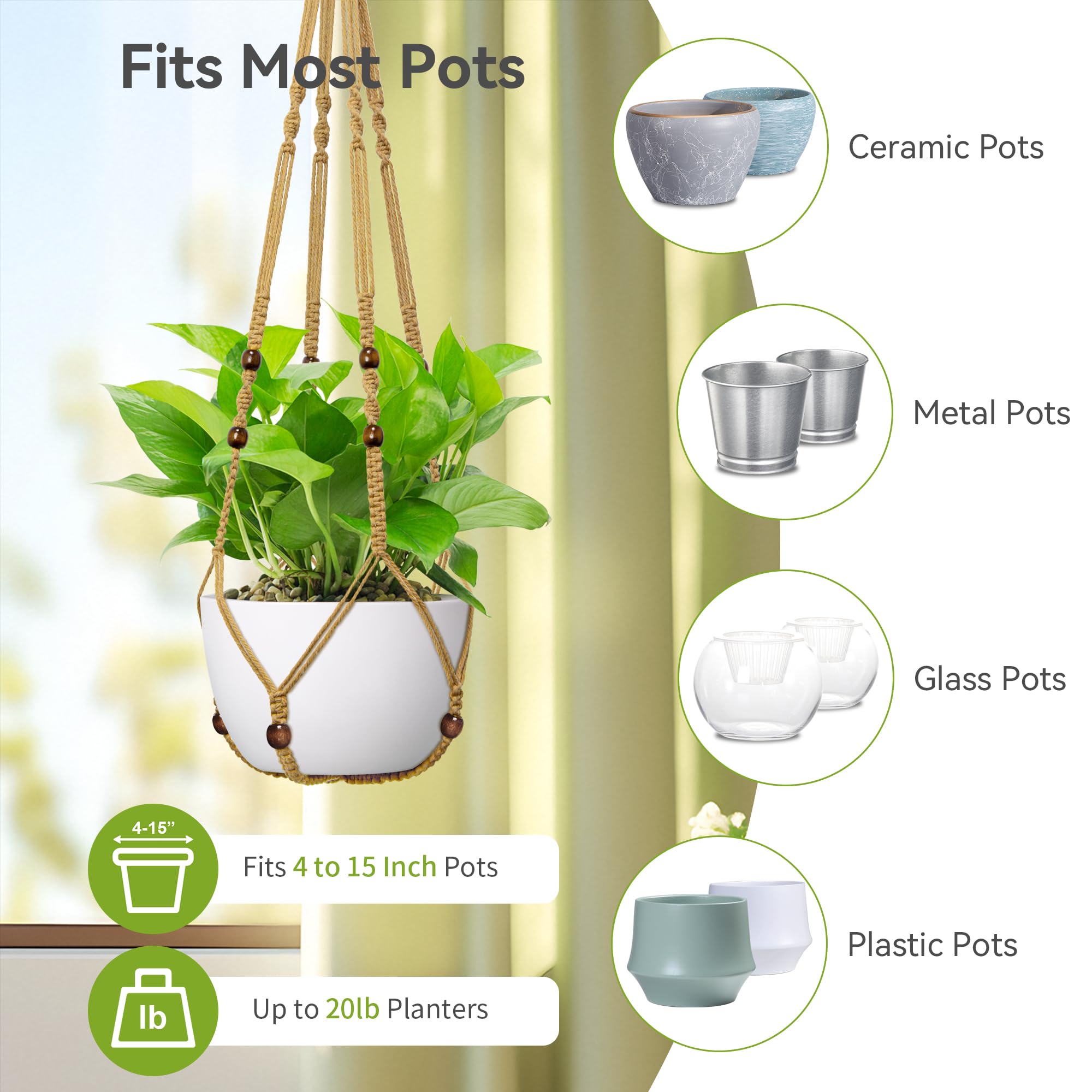 USLAI Macrame Plant Hanger holding a 10 inch pot