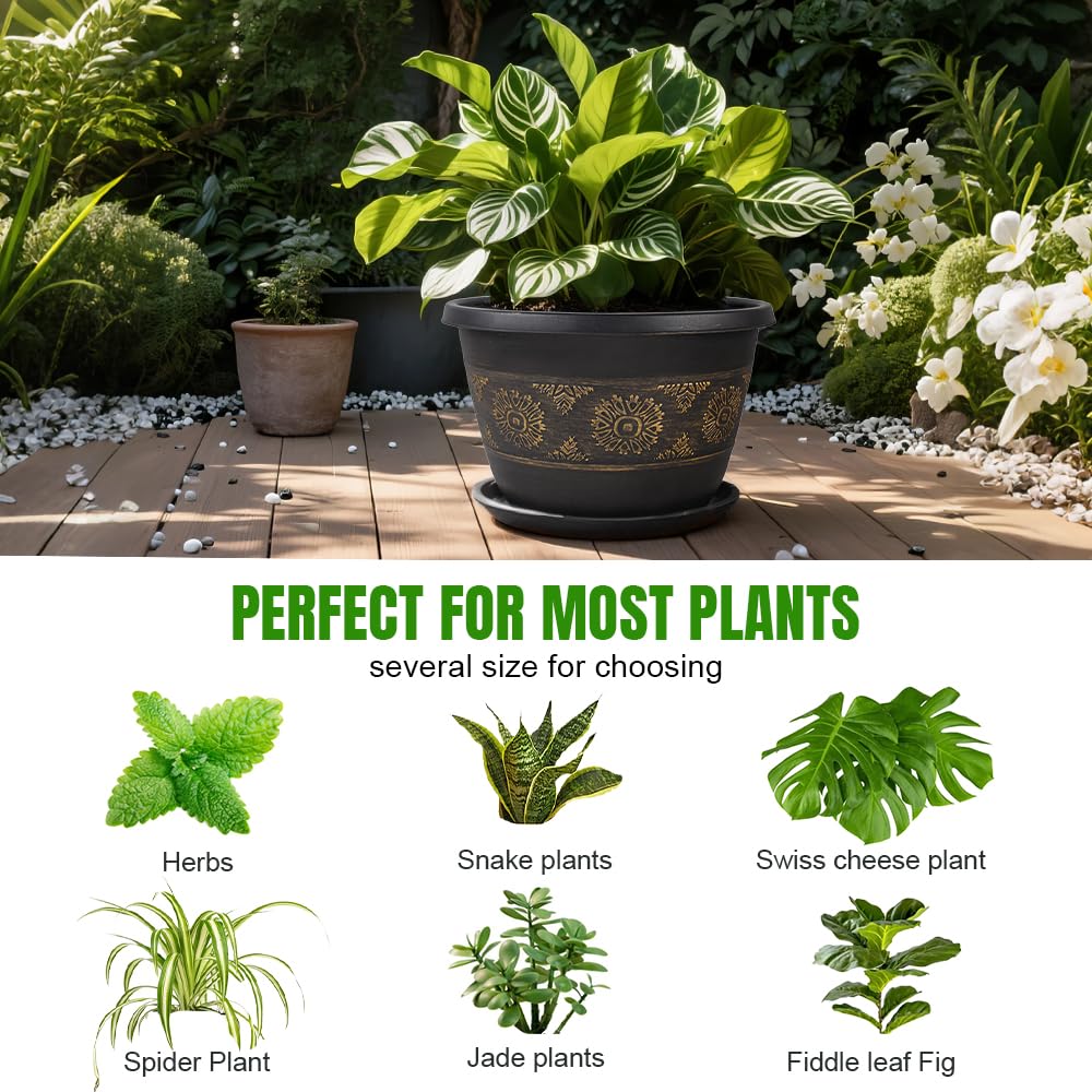 Usocik 10 Inch Gold Retro Floral Plant Pot with herbs