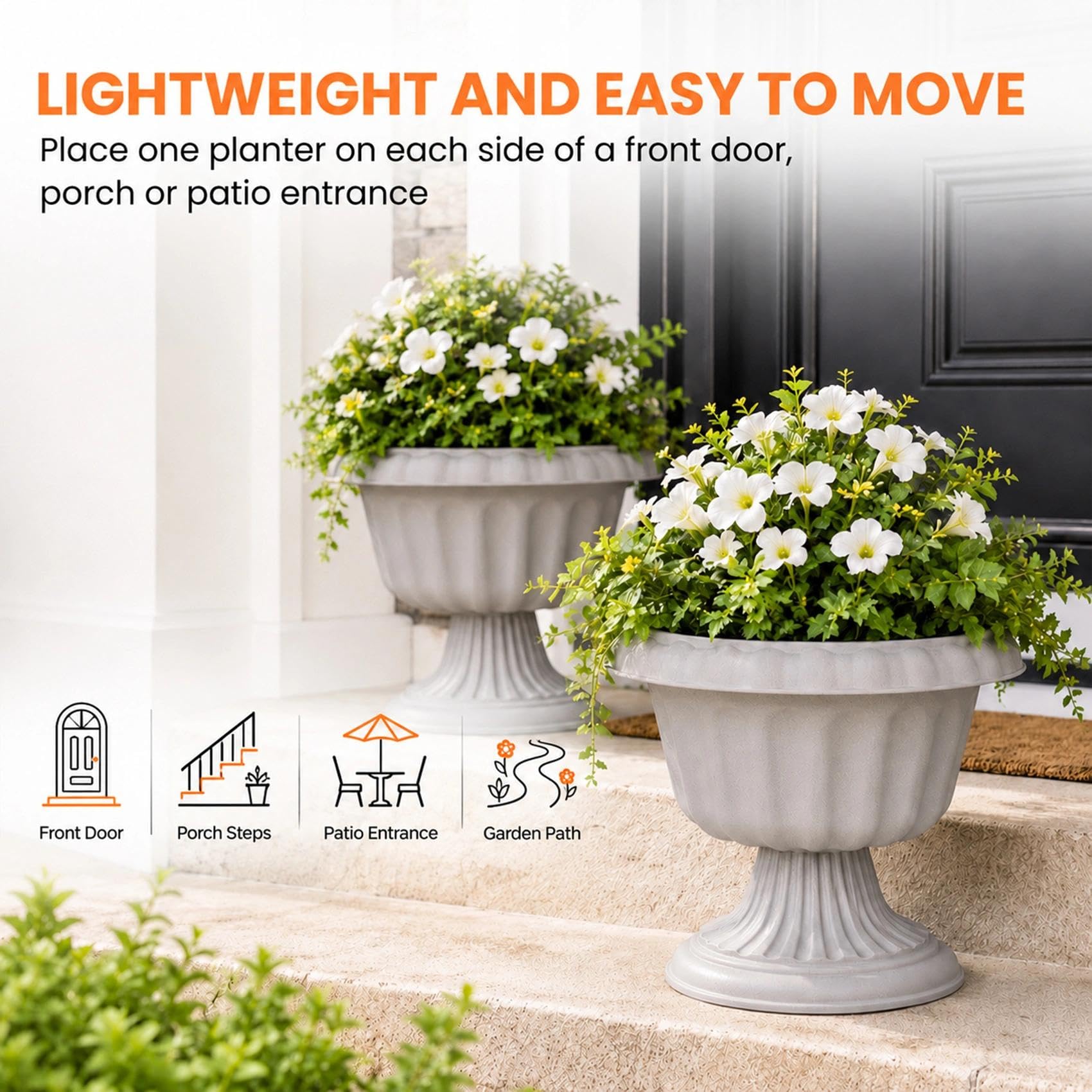 Usocik 10 Inch Outdoor Urn Planter side view showing pedestal base