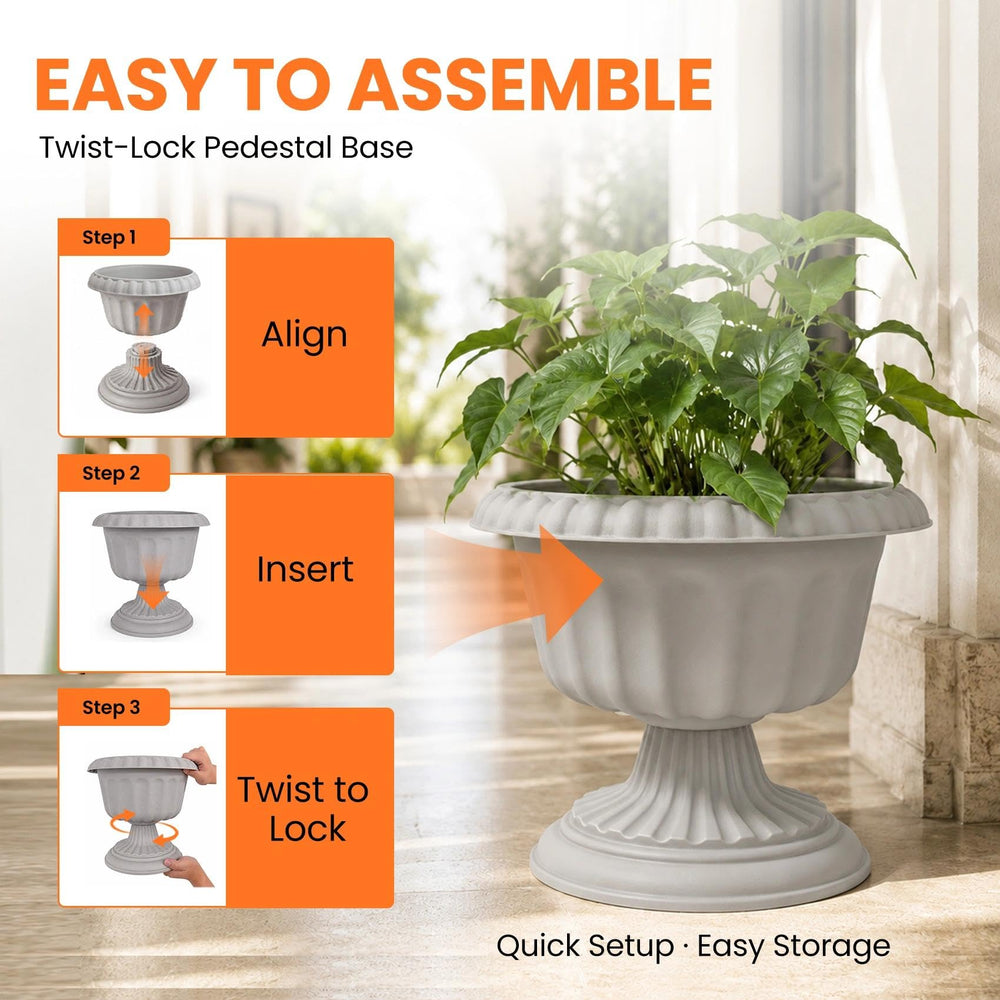Usocik 10 Inch Outdoor Urn Planters assembled for easy setup