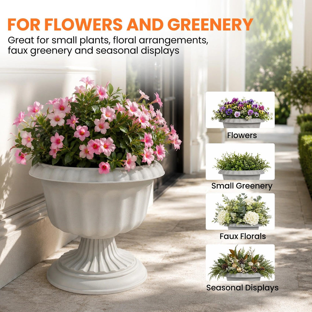 Usocik 10 Inch Outdoor Urn Planters in a garden setting