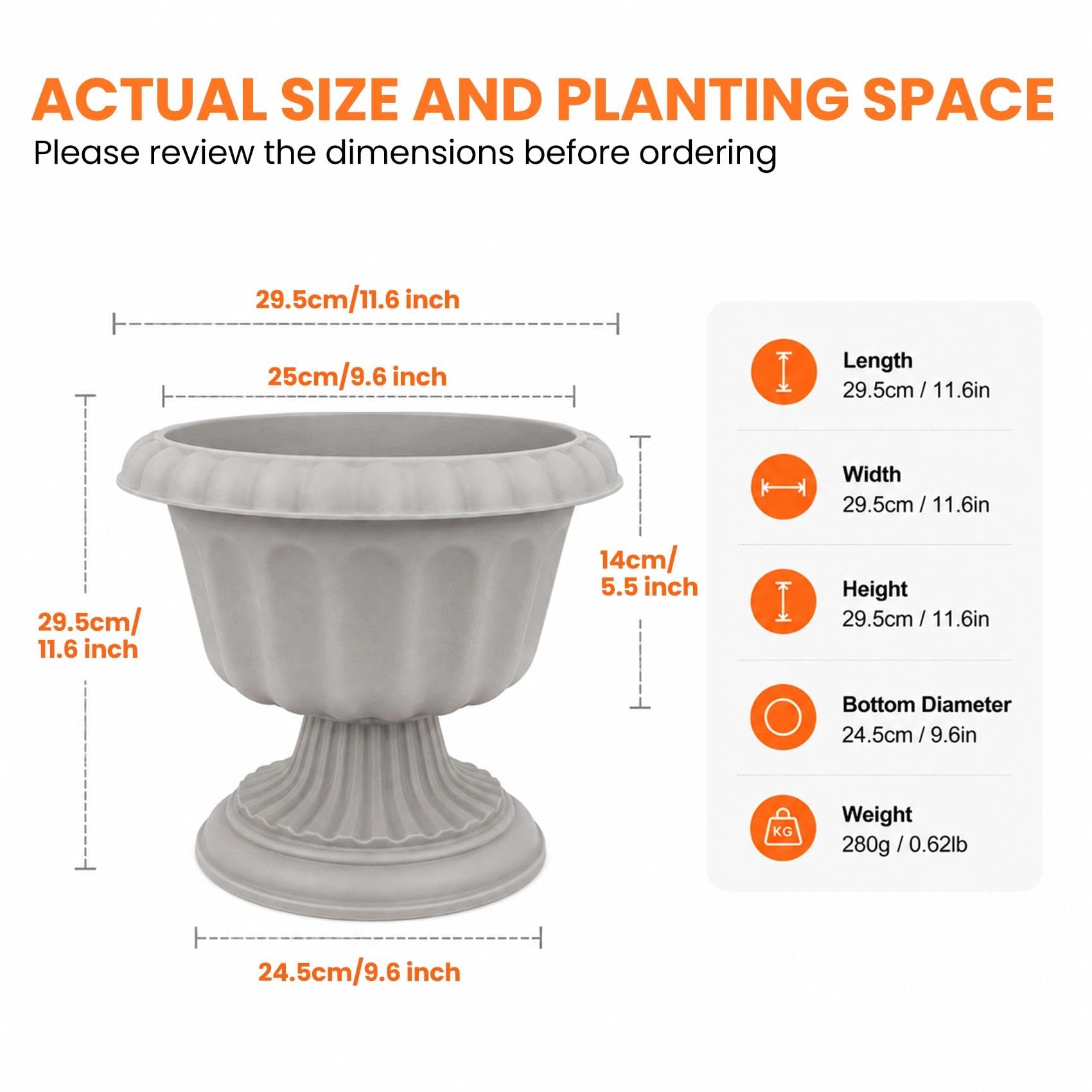 Usocik 10 Inch Outdoor Urn Planters on a porch entrance