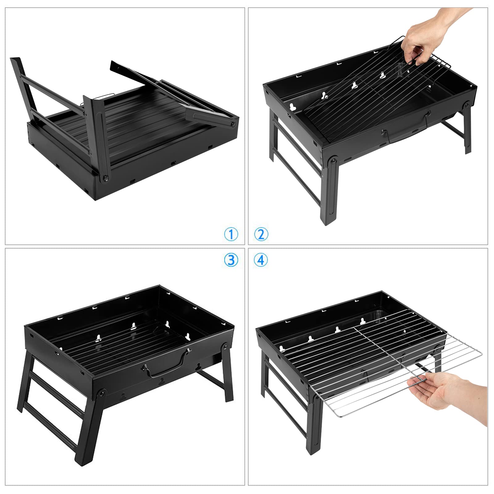 Uten charcoal grill folded for easy transportation
