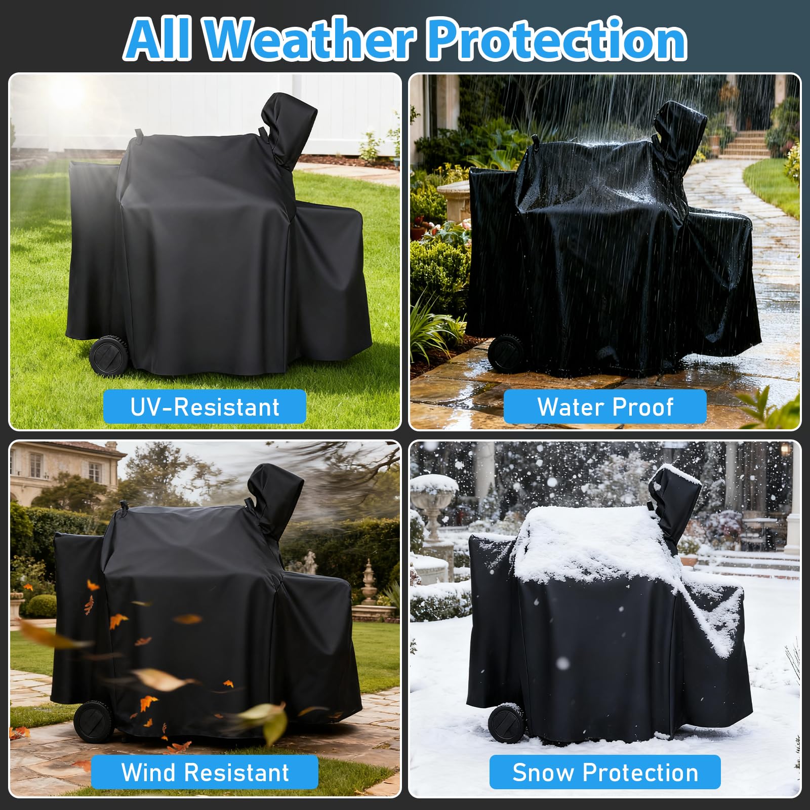 Utheer Grill Cover displayed on a Green Mountain Grill