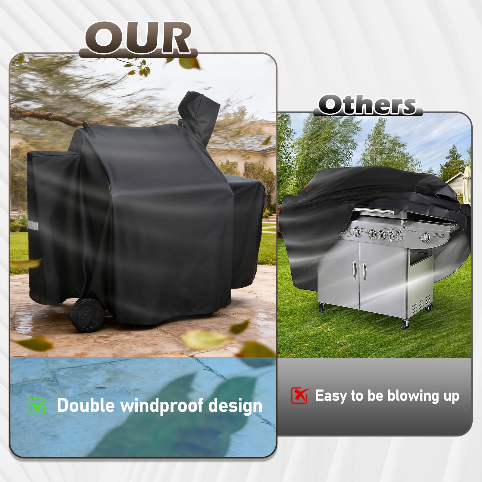 Utheer Grill Cover in black colour against a garden backdrop