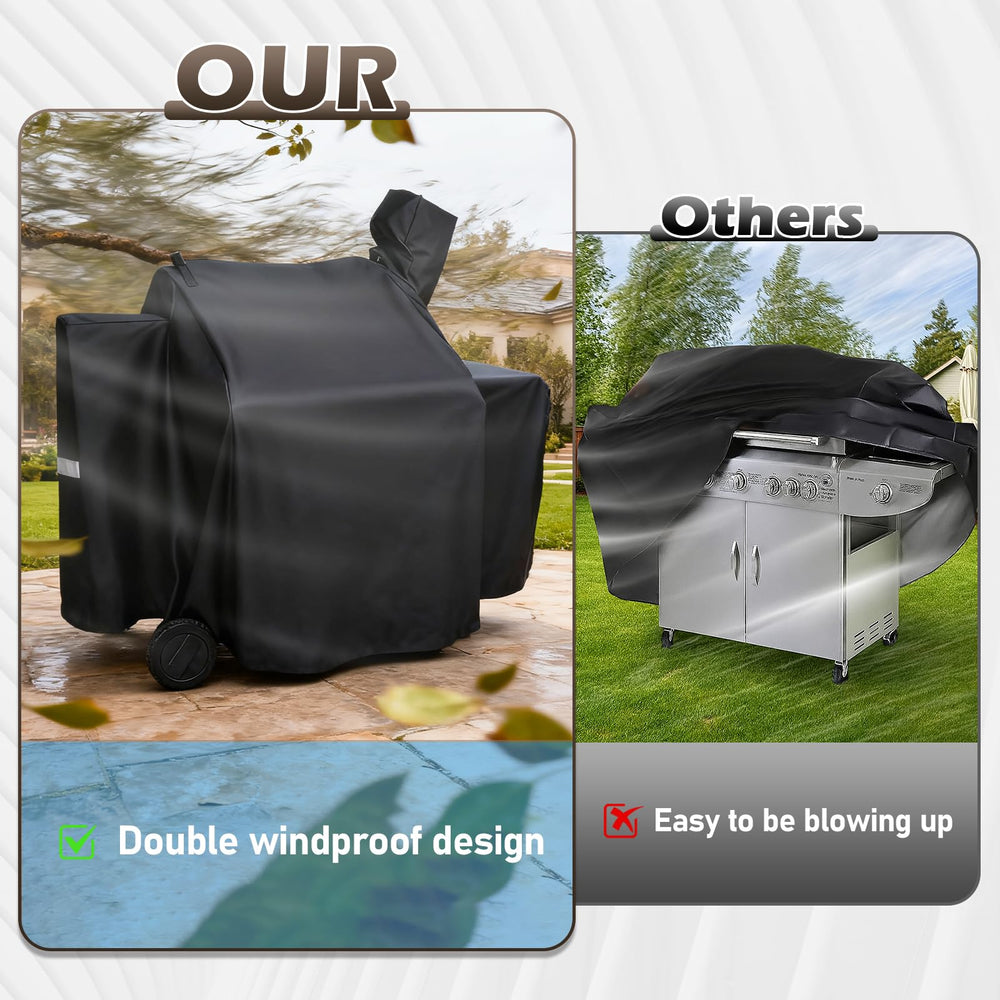 Utheer Grill Cover in black colour against a garden backdrop