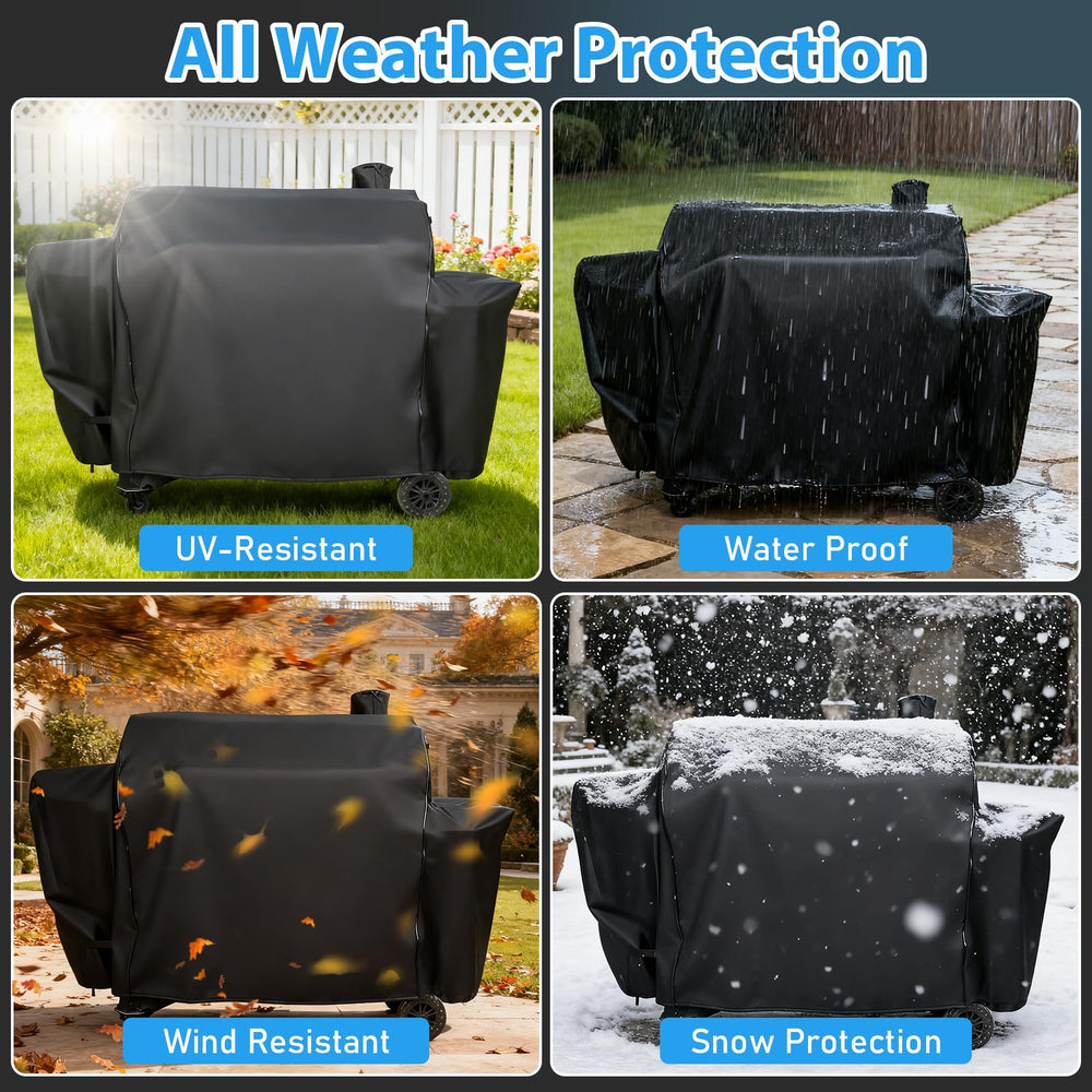 Utheer Grill Cover showing adjustable hook-and-loop straps