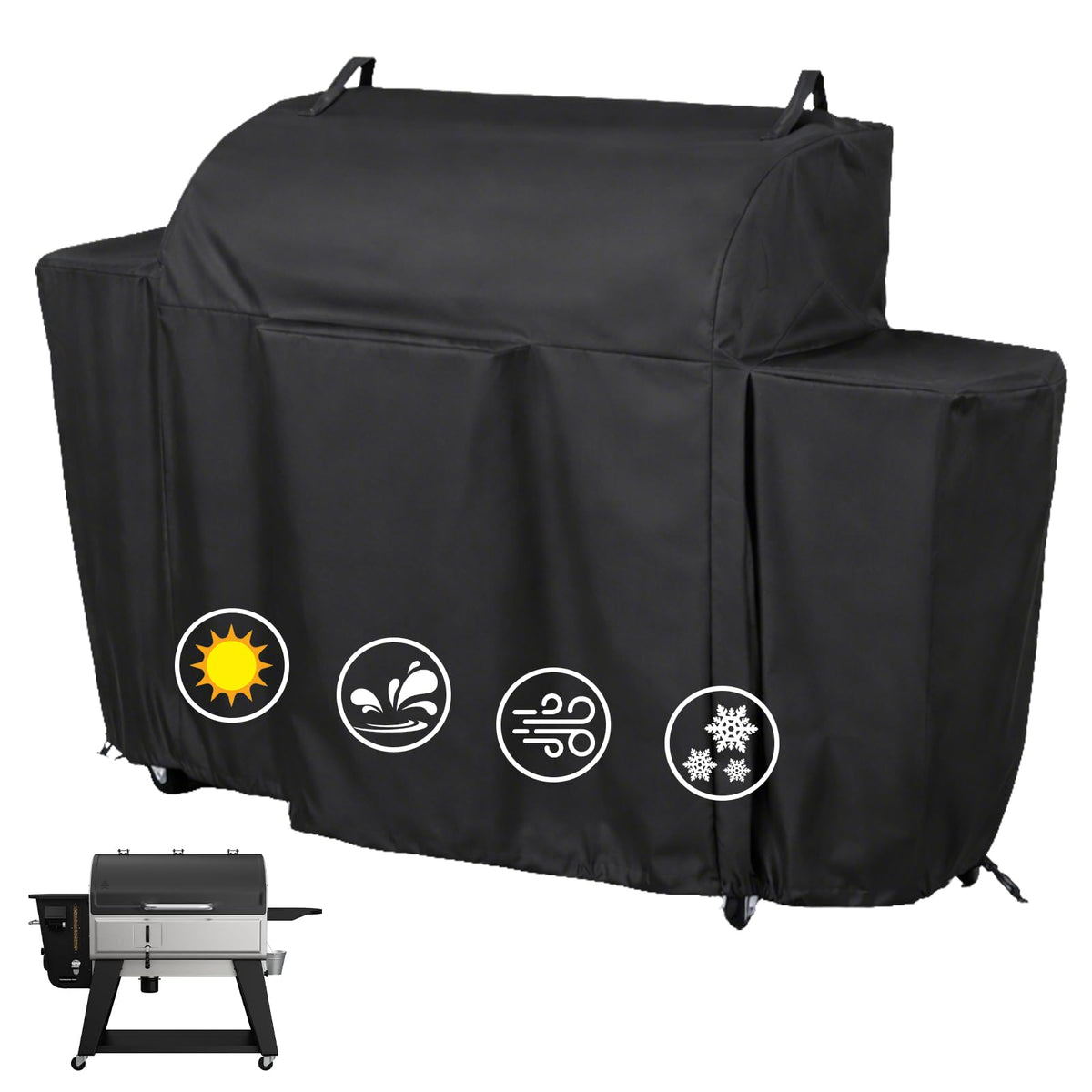 Utheer Pellet Grill Cover front view, black