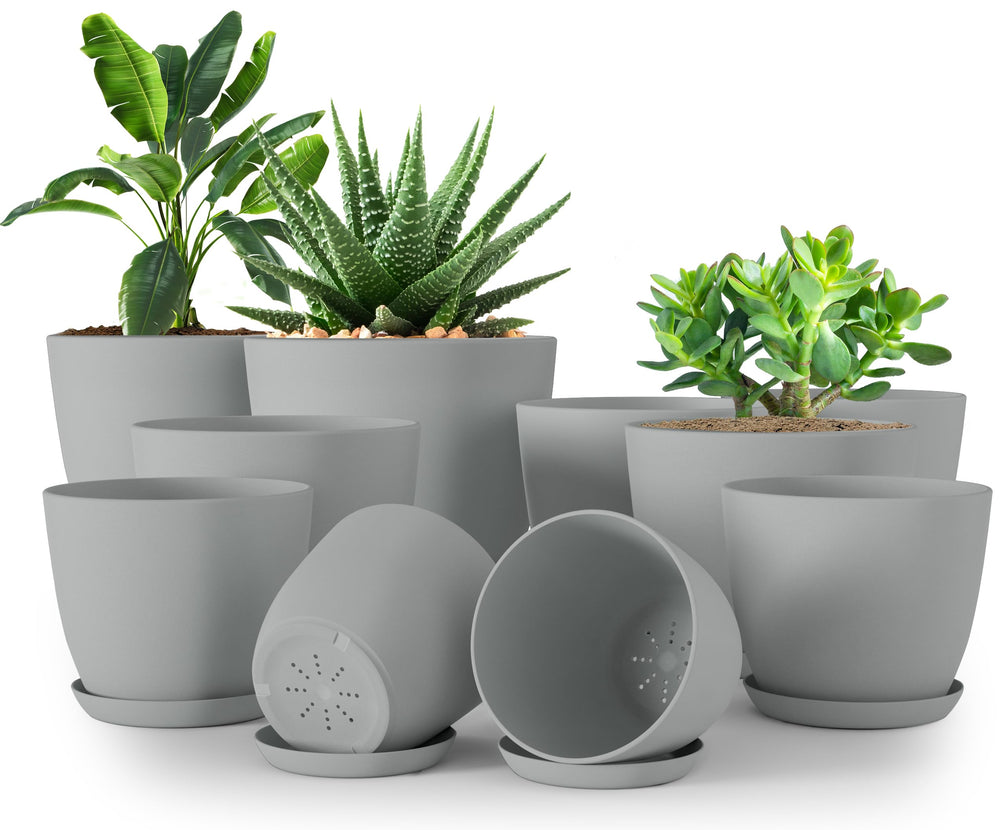 Utopia Home 10 pack of grey plant pots with saucers