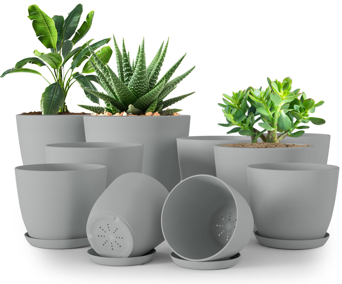 Utopia Home 10 pack of grey plant pots with saucers