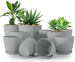 Utopia Home 10 pack of grey plant pots with saucers