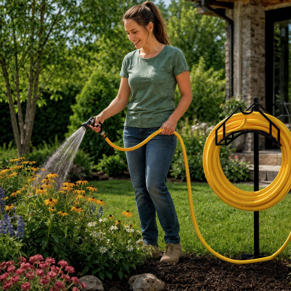 Utopia Home Garden Hose Holder in a garden setting