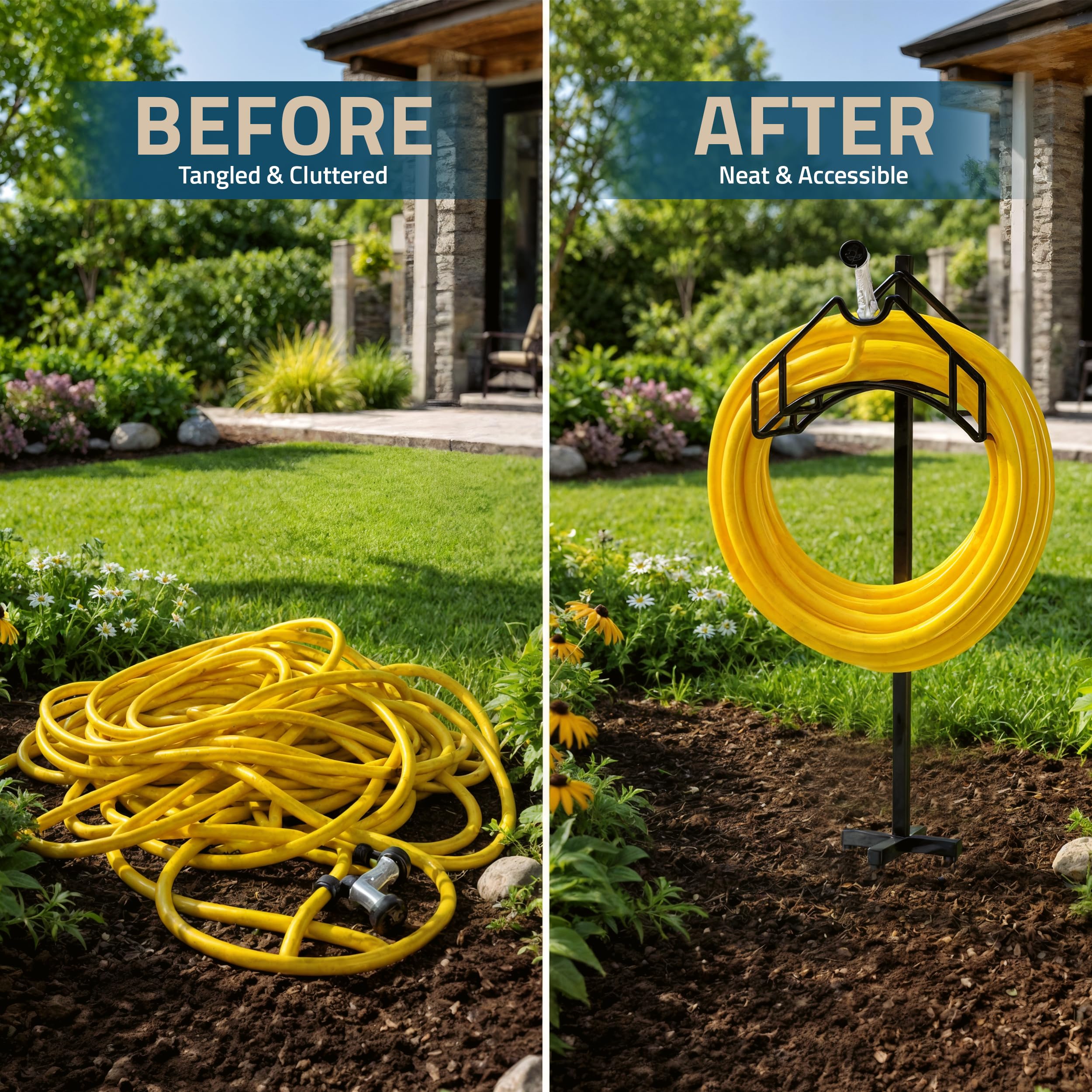 Utopia Home Garden Hose Holder with a garden hose attached