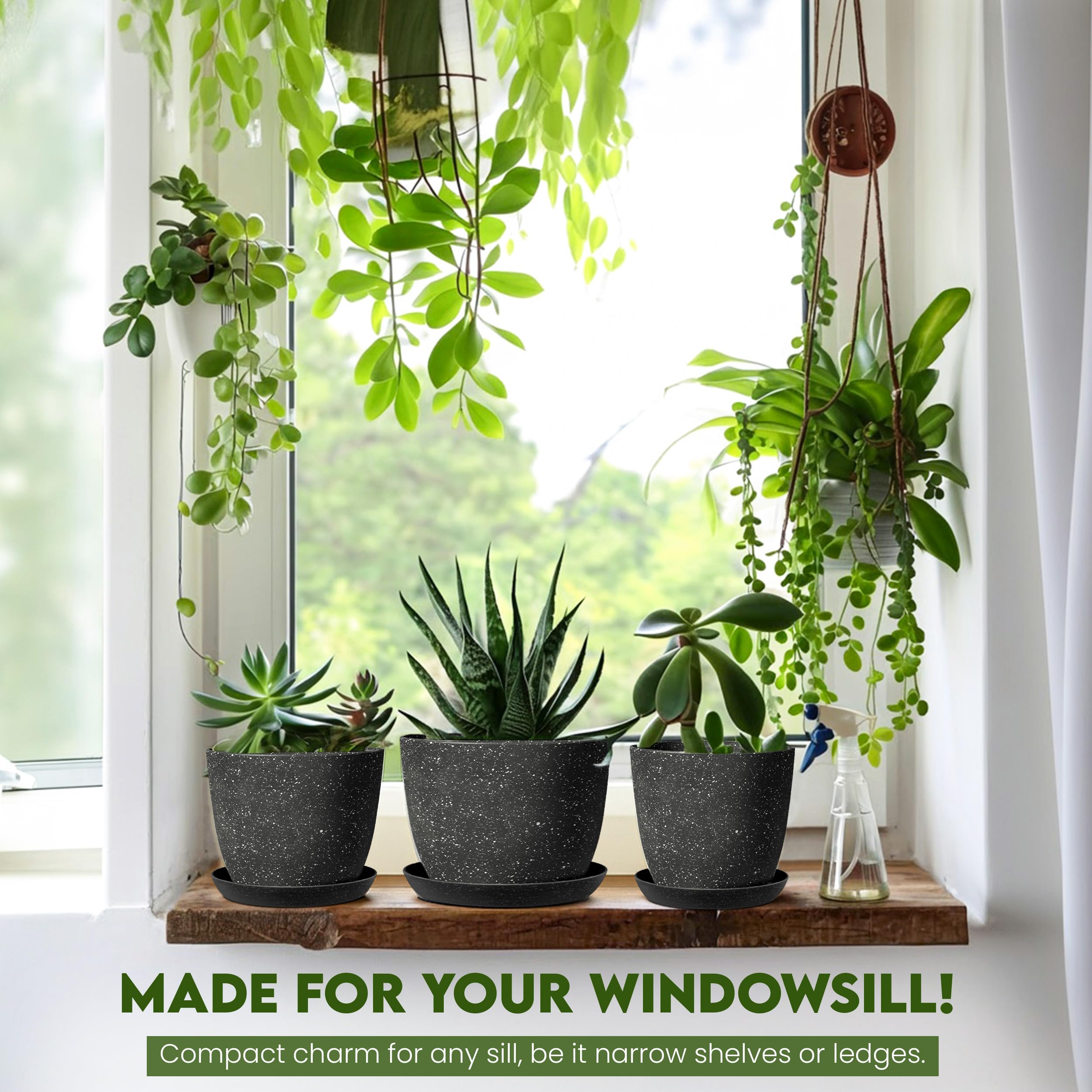 Utopia Home planters arranged on a shelf