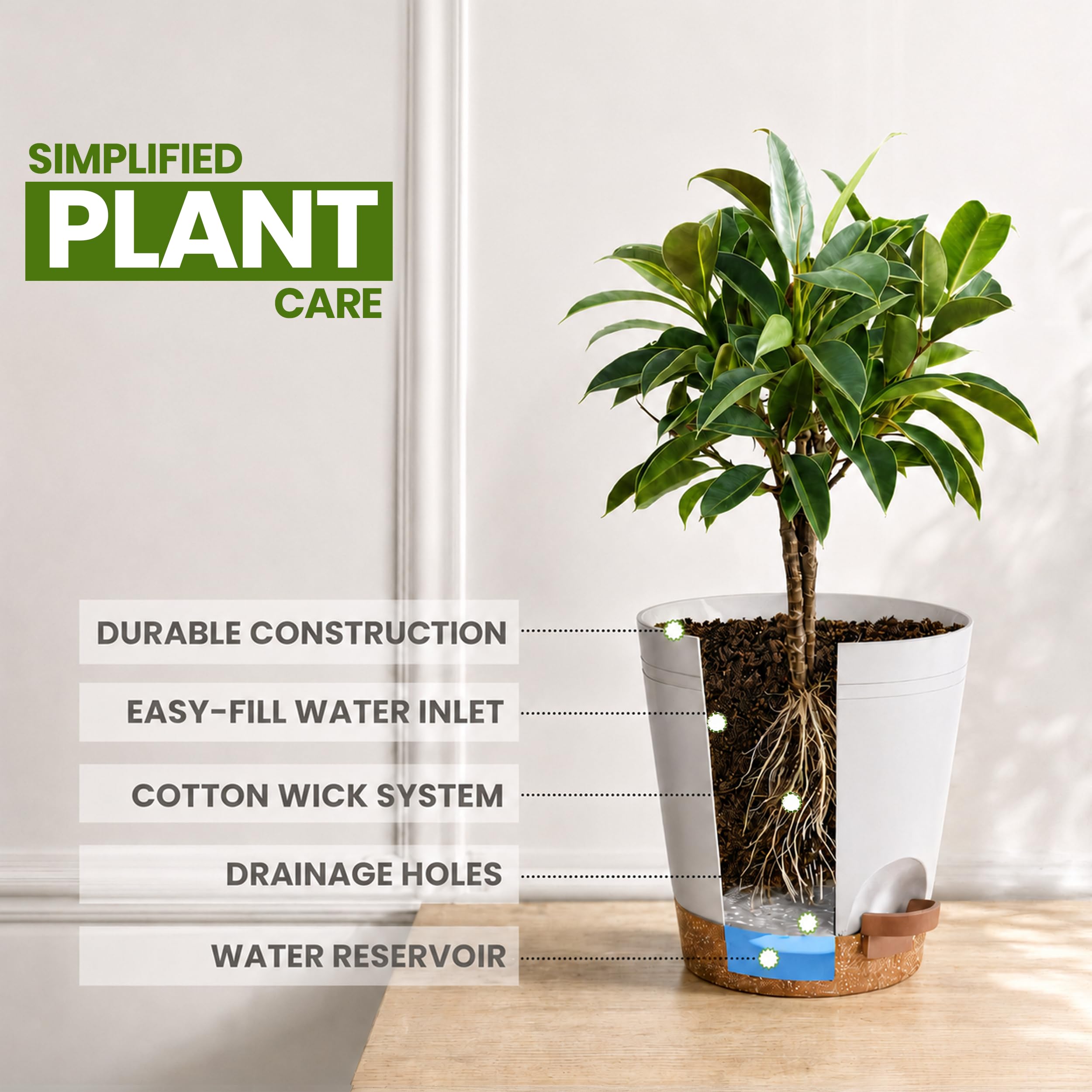 Utopia Home Self Watering Pot 5.9 inches on a windowsill