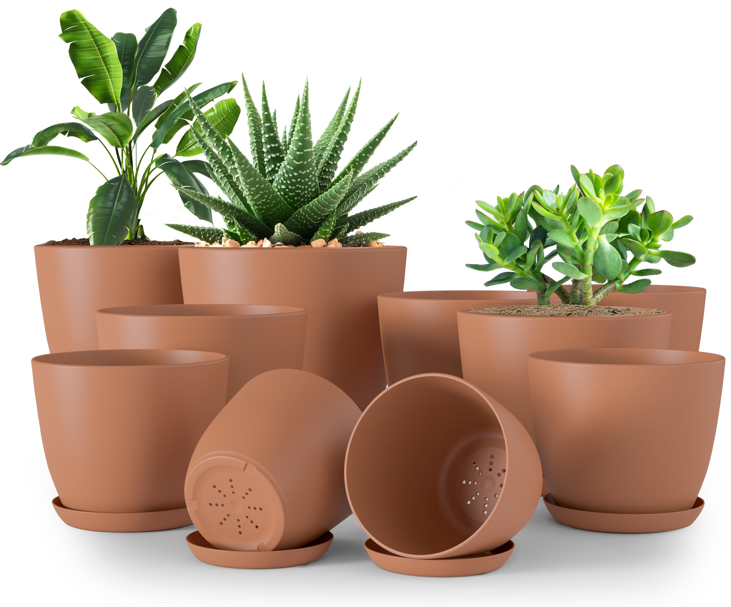 Utopia Home terracotta plant pots indoor set front view