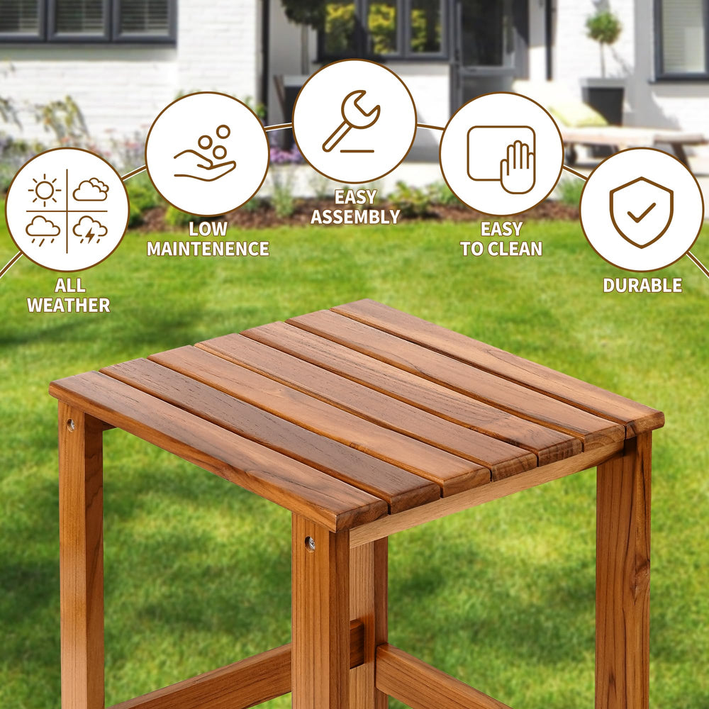 Utoplike Teak Outdoor Side Table in a living room
