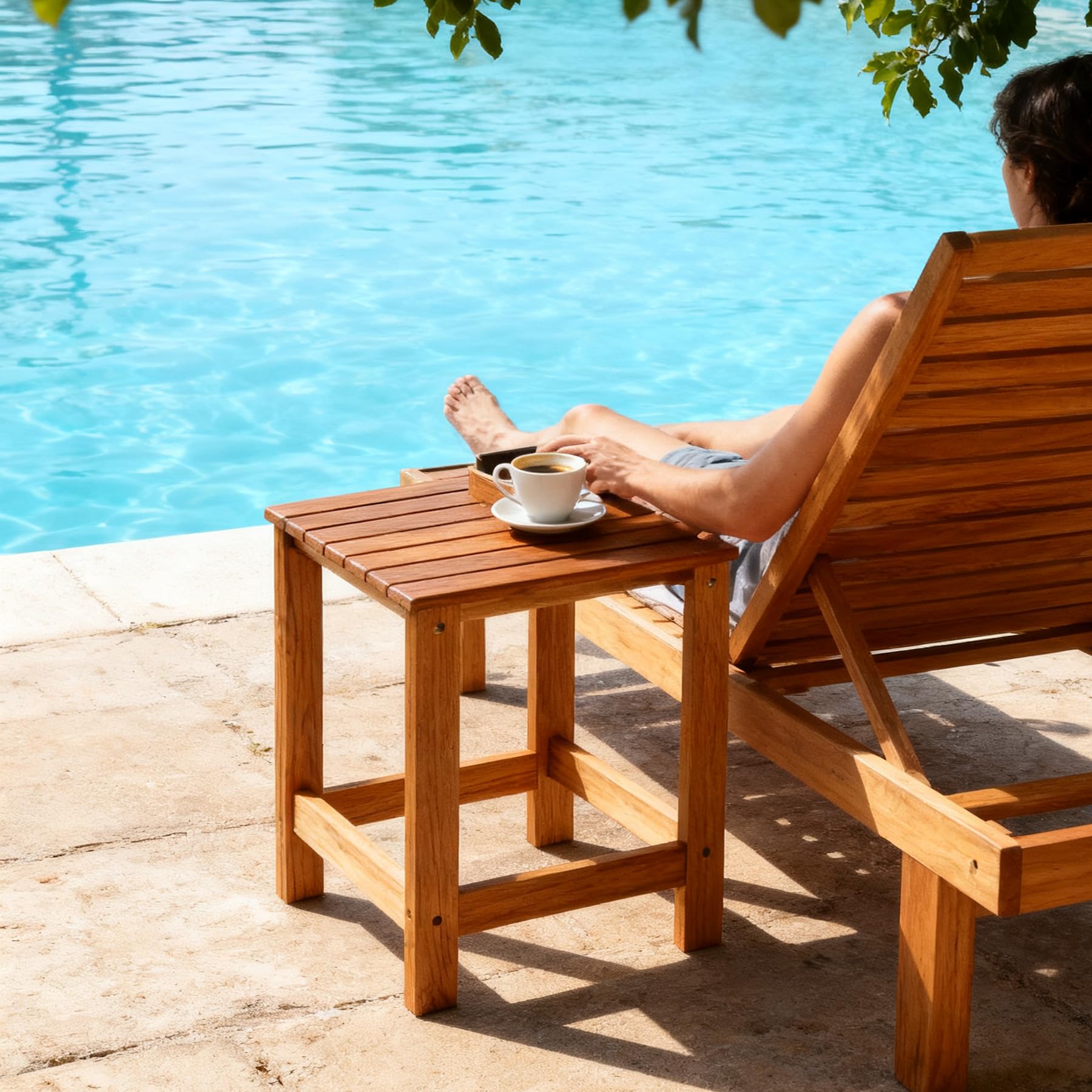 Utoplike Teak Outdoor Side Table legs detail