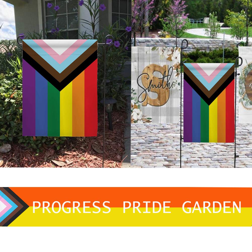 UTSANG Progress Pride Rainbow Flag on a patio