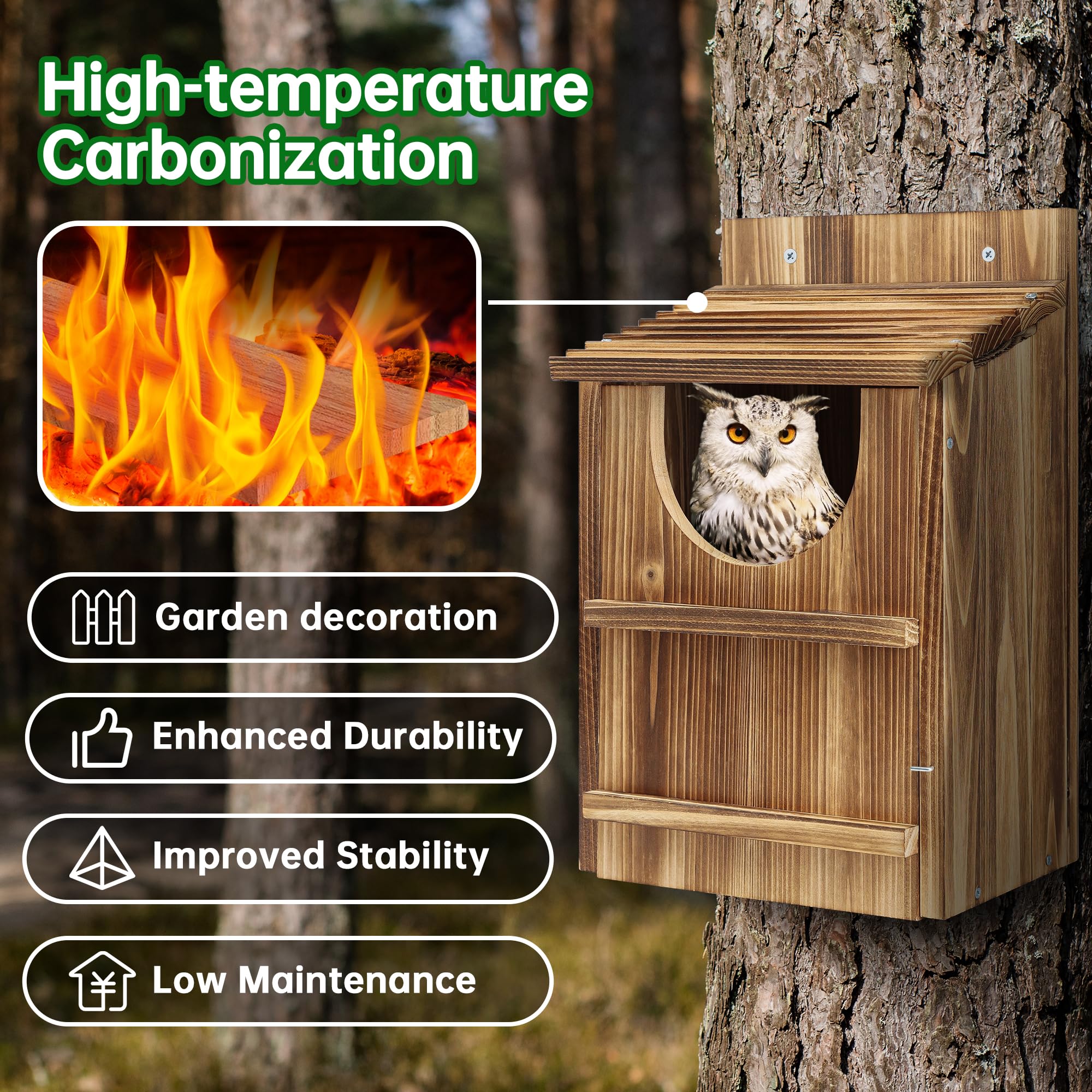UUMENHA Cedar Owl House with included screws and wood shavings