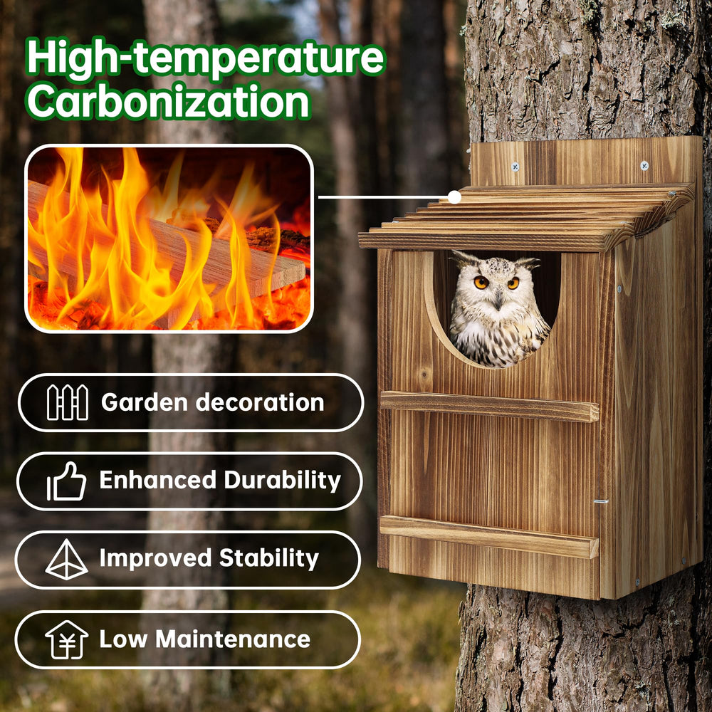 UUMENHA Cedar Owl House with included screws and wood shavings