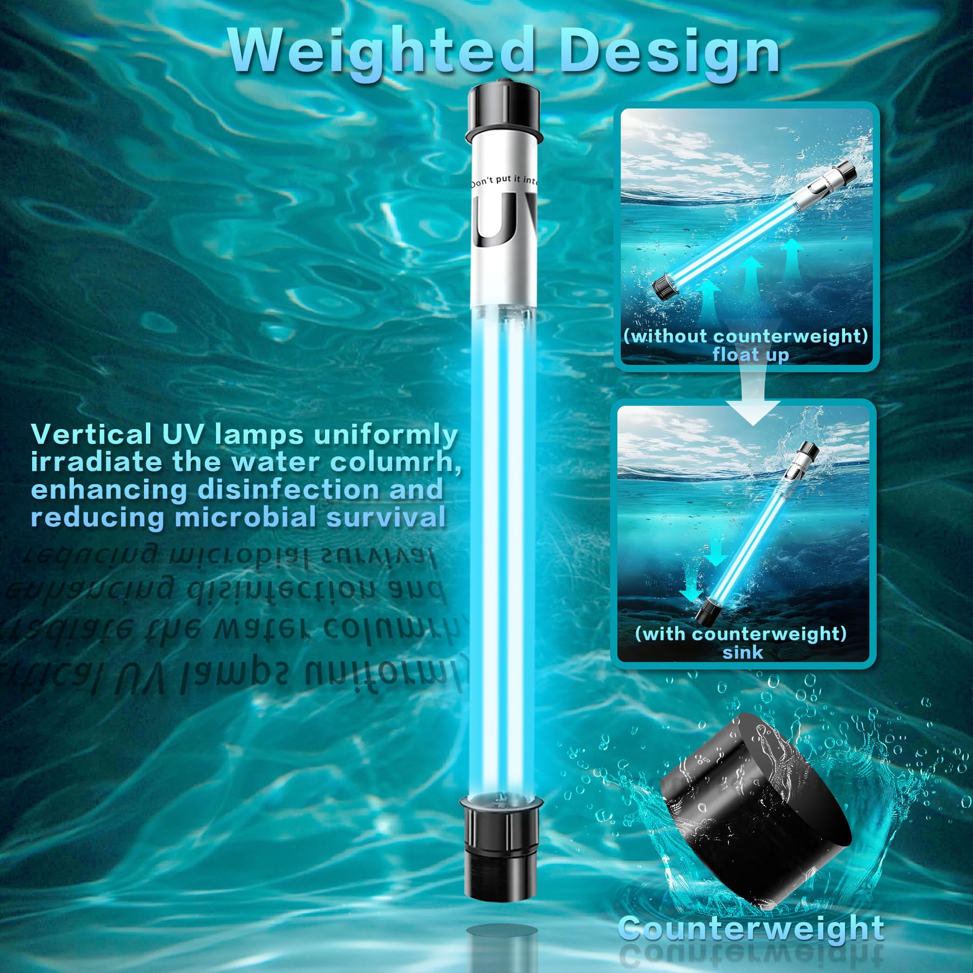 uvcoolplunge 32W Pond UV Light side view showing gravity block