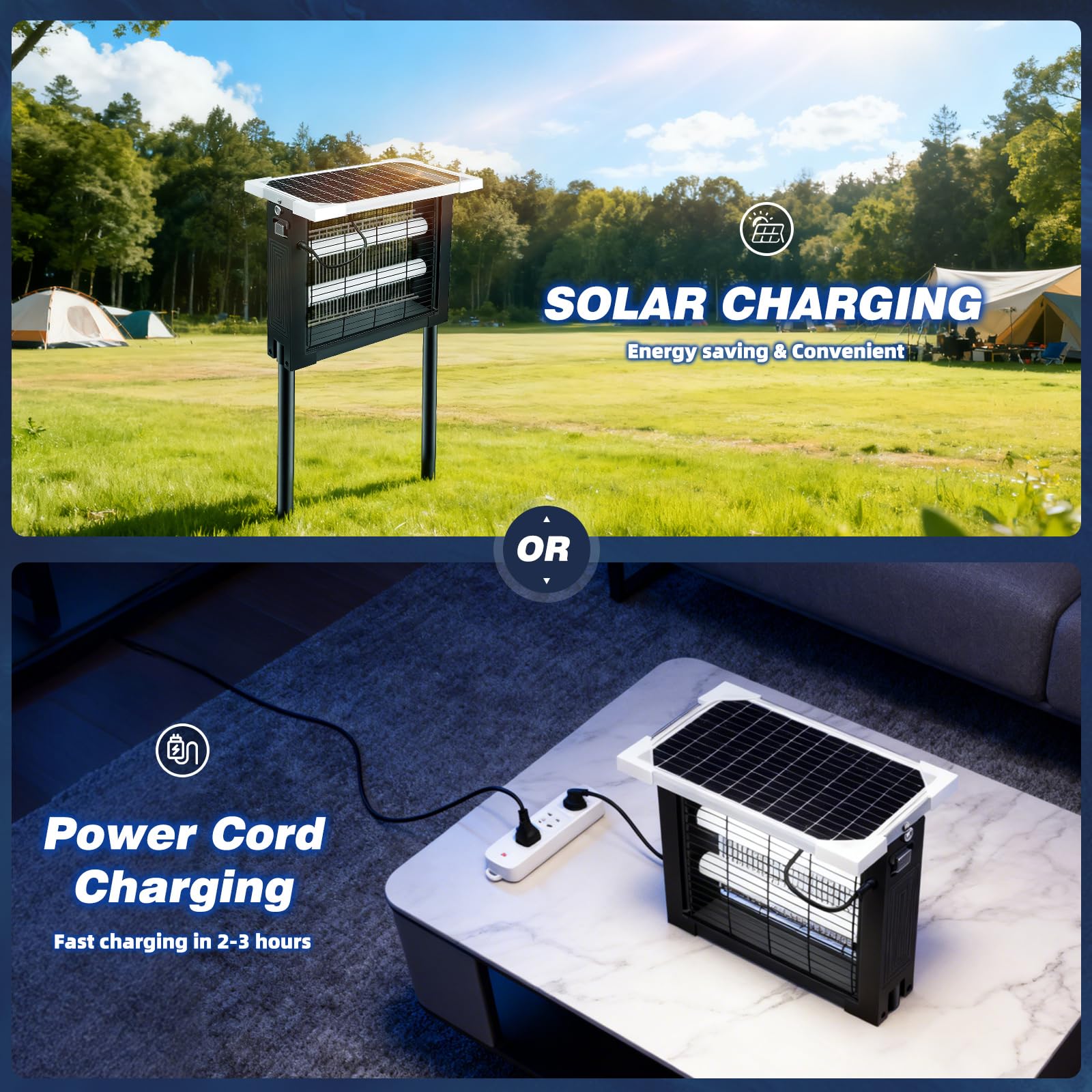 uvcoolplunge Solar Bug Zapper in use at night